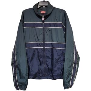 VTG Athletic Works Nylon Winbreaker Jacket Green & Blue Mesh Lined Mens Medium